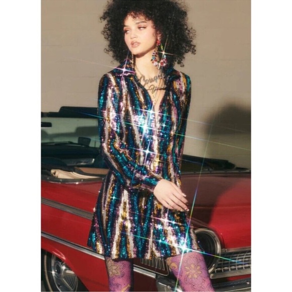 Meghan Fabulous MARTINI DRESS - RAINBOW GLITTER sequin Shirt Dress Size medium - Picture 7 of 16